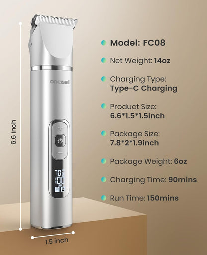 Oneisall 4 in 1 Dog Grooming Kit with LCD Display | Paw Hair Trimmer & Nail Grinder, Rechargeable, Cordless, Low Noise, IPX7 Waterproof, 3 Speeds Pet Grooming Clippers9