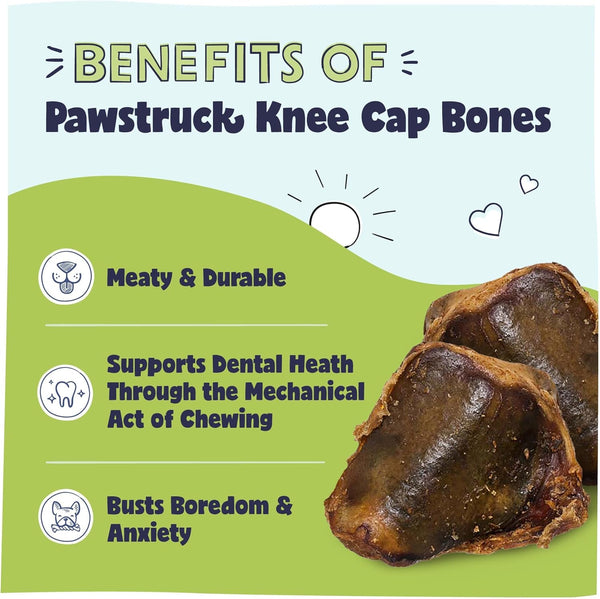 Pawstruck Natural Knee Cap Dog Bones - Treats for Aggressive Chewers, Low Fat & High Protein Chews, Beef Flavor, Long-Lasting Rawhide Alternatives - 10 Pack, Packaging May Vary2
