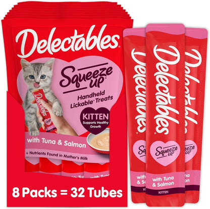 Delectables Squeeze up Kitten Variety Pack, Creamy Squeezable Puree, Lickable Wet Cat Treats, Grain Free, No Added Fillers, No By-Products, No Added Preservatives, 0.5 Ounces Tube, 20 Tubes Total12