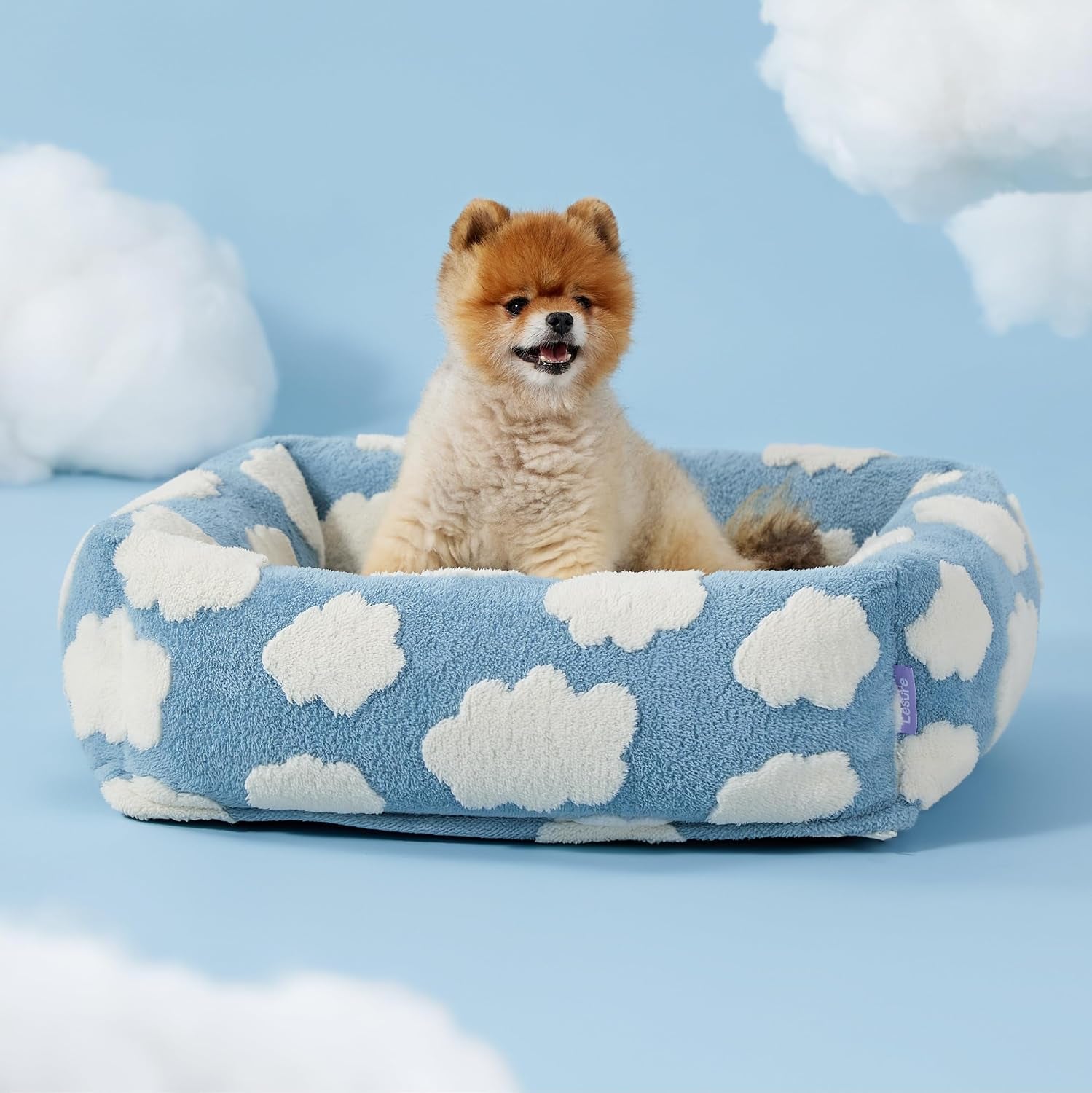 le-sure-cute-dog-bed-for-small-dogs-jacquard-washable-puppy-beds-25x21x7in-rectangle-pet-bed-comfy-orthopedic-pet-sofa-for-home-decor-anti-slip-bottom-up-to-15lbs-cozy-clouds-blue