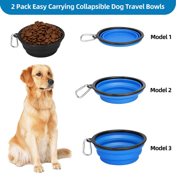 Kytely Large Collapsible Dog Bowls 2 Pack, 34Oz Foldable Dog Travel Bowl, Portable Pet Water Food Bowl with Clasp, Pet Cat Feeding Cup Dish for Traveling, Walking, Hiking (Black+Blue)3