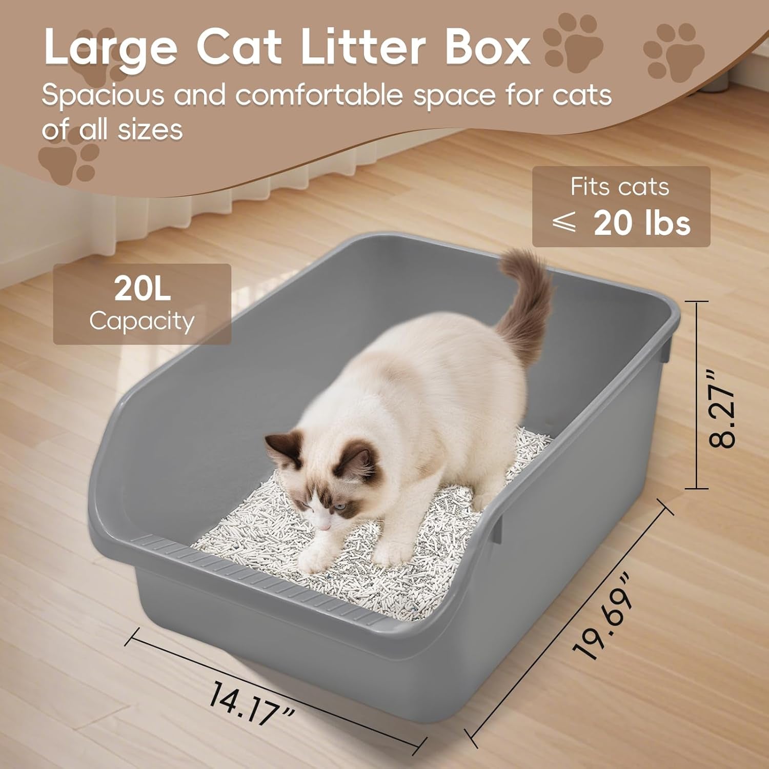 large-cat-litter-box-with-high-sides-durable-open-top-cat-litter-pan-for-kitty-plastic-indoor-big-cat-box-with-high-wall-senior-cat-toilet-with-low-entry-easy-to-clean-anti-splashinggrey