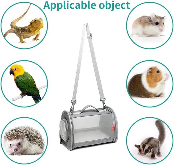 Guinea Pig Carrier Travel Small Animal Carrier Bag Lizard Bird Rabbit Carrier Cage Squirrel Breathable Bag Portable Travel Hamster Small Pet Hangbag (Small, Gray)2