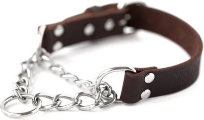Mighty Paw Martingale Dog Collar - No Pull Design - Stainless Steel Chain - Limited Chain Cinch Training - Brown Leather Martingale Training Collar - Medium Size9