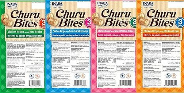 INABA Churu Bites for Cats, Soft Baked Chicken Churu Filled Cat Treats with Green Tea Extract, 0.35 Ounces Each Tube, 12 Tubes Total, 4 Flavor Variety2