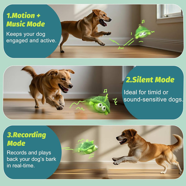 GUKCO Interactive Moving Dog Toys – Plush Chew Toy with Bouncing Ball, Music & Recording | Rechargeable Self-Play Toys for Small, Medium & Large Dogs to Keep Them Engaged (Turtle)2