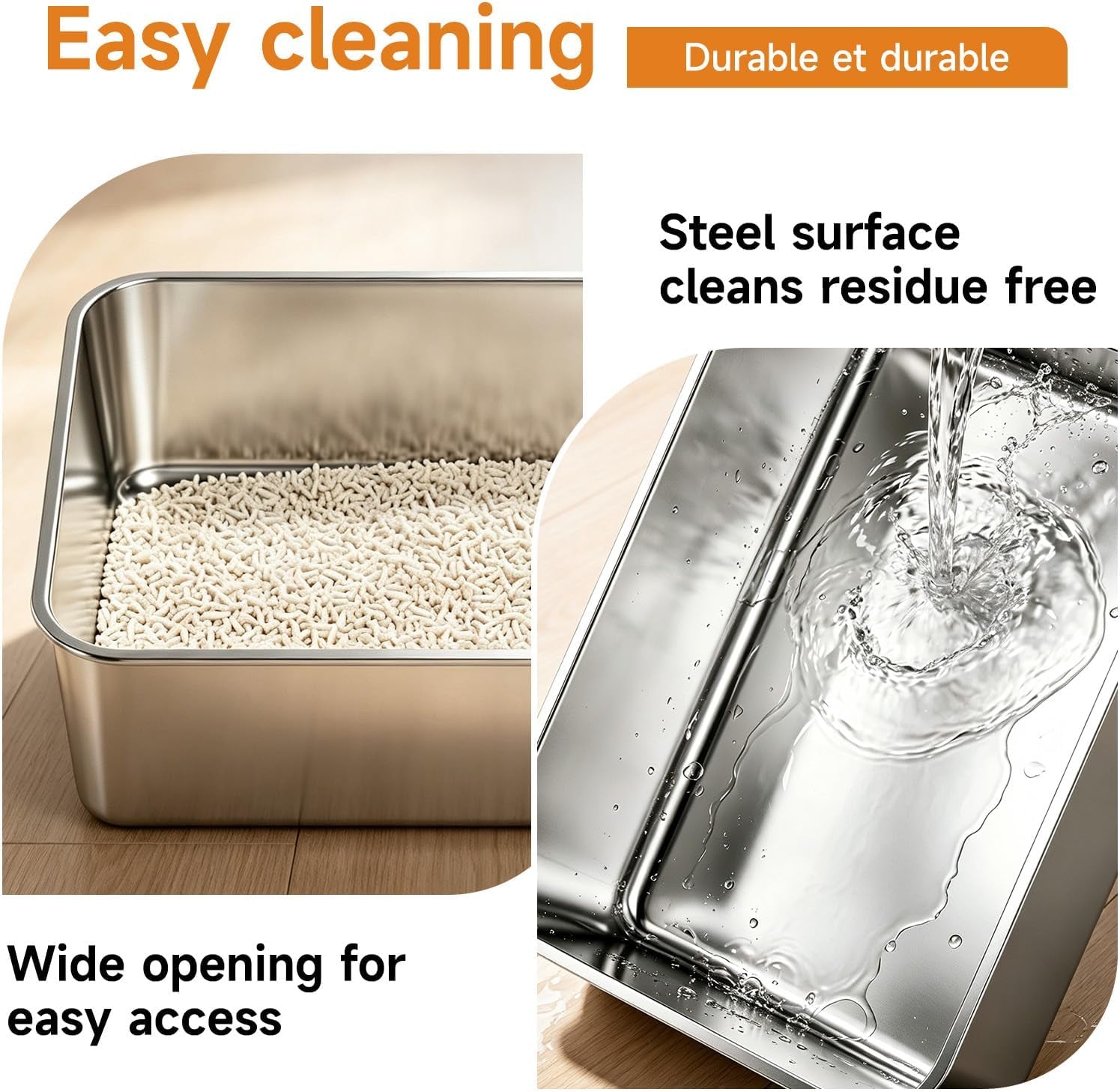 stainless-steel-litter-box-metal-litterpan-for-small-cats-odor-free-metal-litter-pan-tray-toilet-easy-clean-extra-large-leakproof-scoop-open-top-rust-proof-indoor-cats-kittens-low-entry-grey