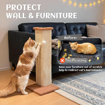 PETKARAY Couch Corner Cat Scratcher, 28.5" Sisal Scratching Post for Cats | Corner Wall Scratch Pad for Furniture Protection, Large Vertical Cat Scratching Post with Plush Base4