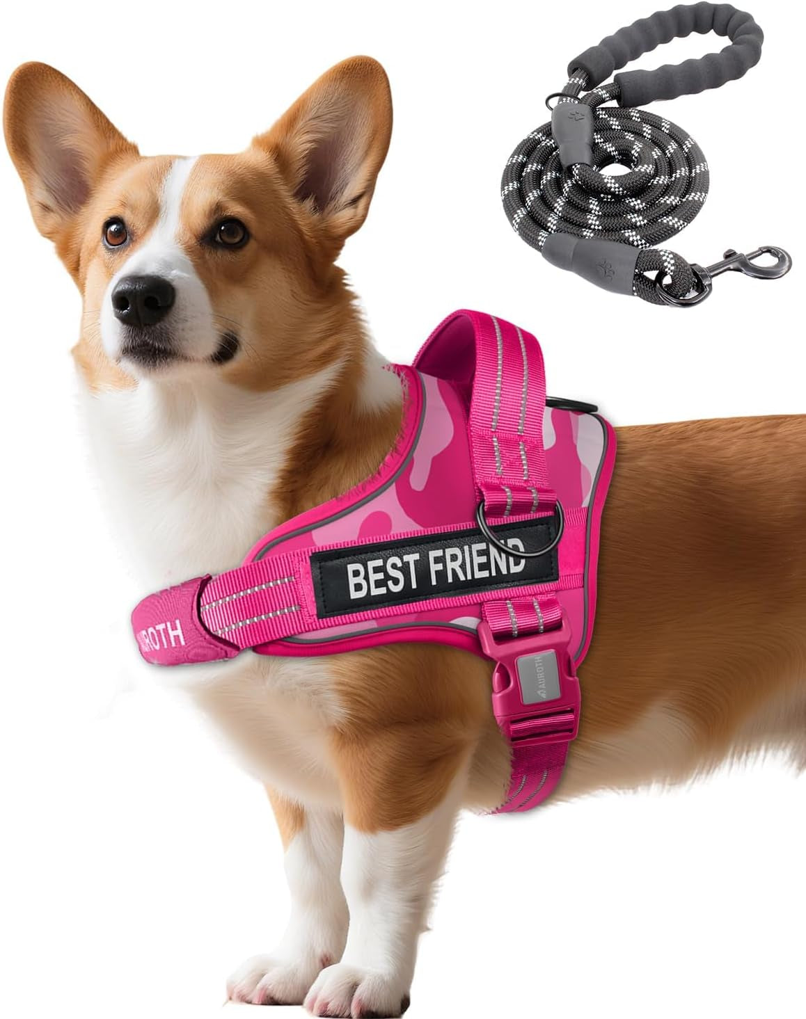 auroth-dog-harness-and-leash-set-soft-padded-service-dog-vest-with-5-25ft-dog-leash-no-choke-easy-on-pet-vest-adjustable-reflective-no-pull-pet-vest-medium-sized-dog-easy-walking-and-training