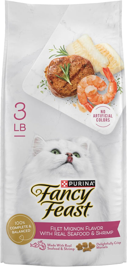 Purina Fancy Feast Dry Cat Food Filet Mignon Flavor with Seafood and Shrimp - 3 Lb. Bag1