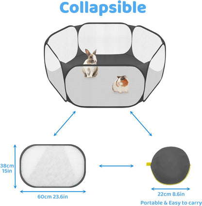 Amakunft Small Animal Playpen, Pop-Up Portable Play Yard for Guinea Pigs, Rabbits, Hamsters, Hedgehogs, Foldable Exercise Fence with Breathable Mesh for Indoor Outdoor Use | 47 X 24 X 15 in Portable Guinea Pig Play Pen with Breathable Mesh, Folds Flat for Storage and Travel, for Small Pet Play3