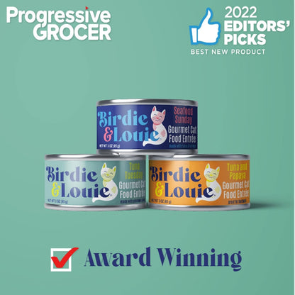 Birdie & Louie Wet Cat Food Variety Pack of Tuna Flavors | 6 Cans of 5 Different Tuna Flavors | All Natural Ingredients, Grain Free | 3 Oz Cans, Bulk Case of 30 Cans4