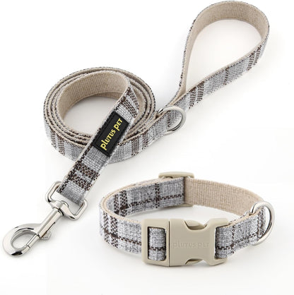 Plutus Pet Cotton Hemp Dog Collar and Leash Set, Adjustable Collar for Small, Medium, and Large Dogs, Heavy Duty and Soft on Skin, Lavender, S13