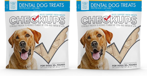 Checkups Dental Dog Treats for Oral Care, Fresh Breath & Plaque Control - 24 Treats, 48 Oz. (2 Pack) - Delicious Chews for Happy and Healthy Dogs1