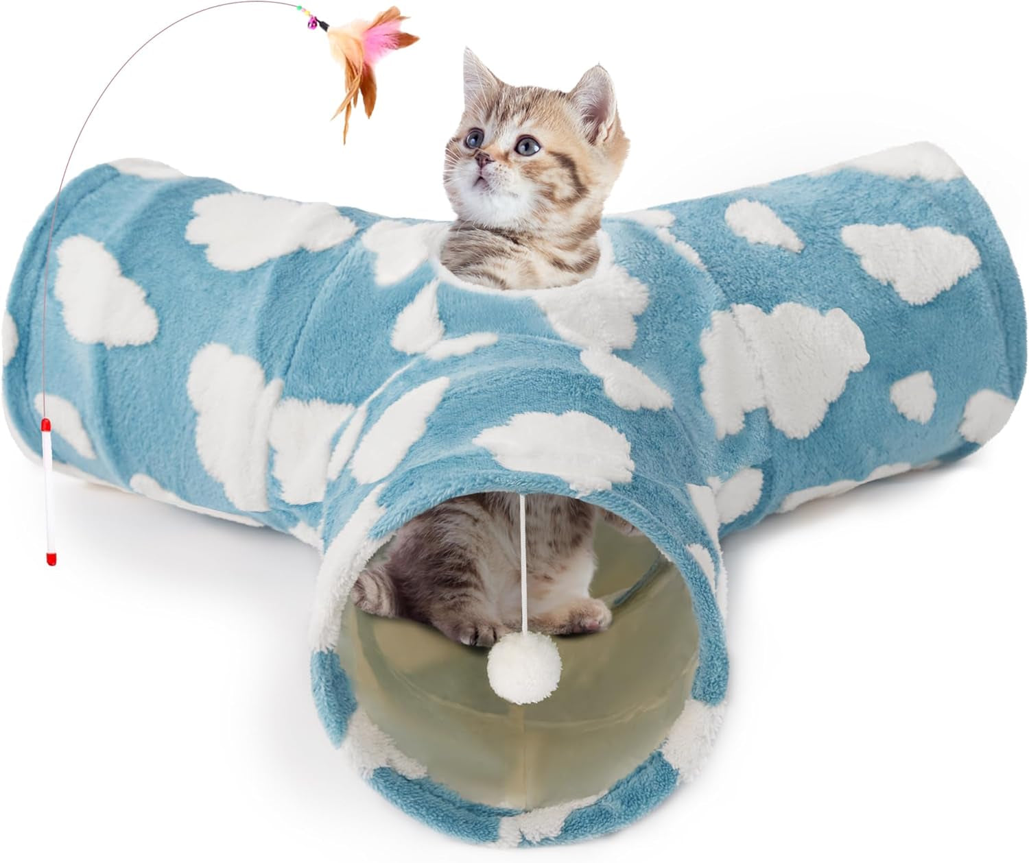 tempcore-pet-cat-tunnel-tube-toys-3-way-collapsible-tunnels-for-indoor-cats-interactive-tube-with-teaser-wand-peek-holes-hanging-ball-black-blue