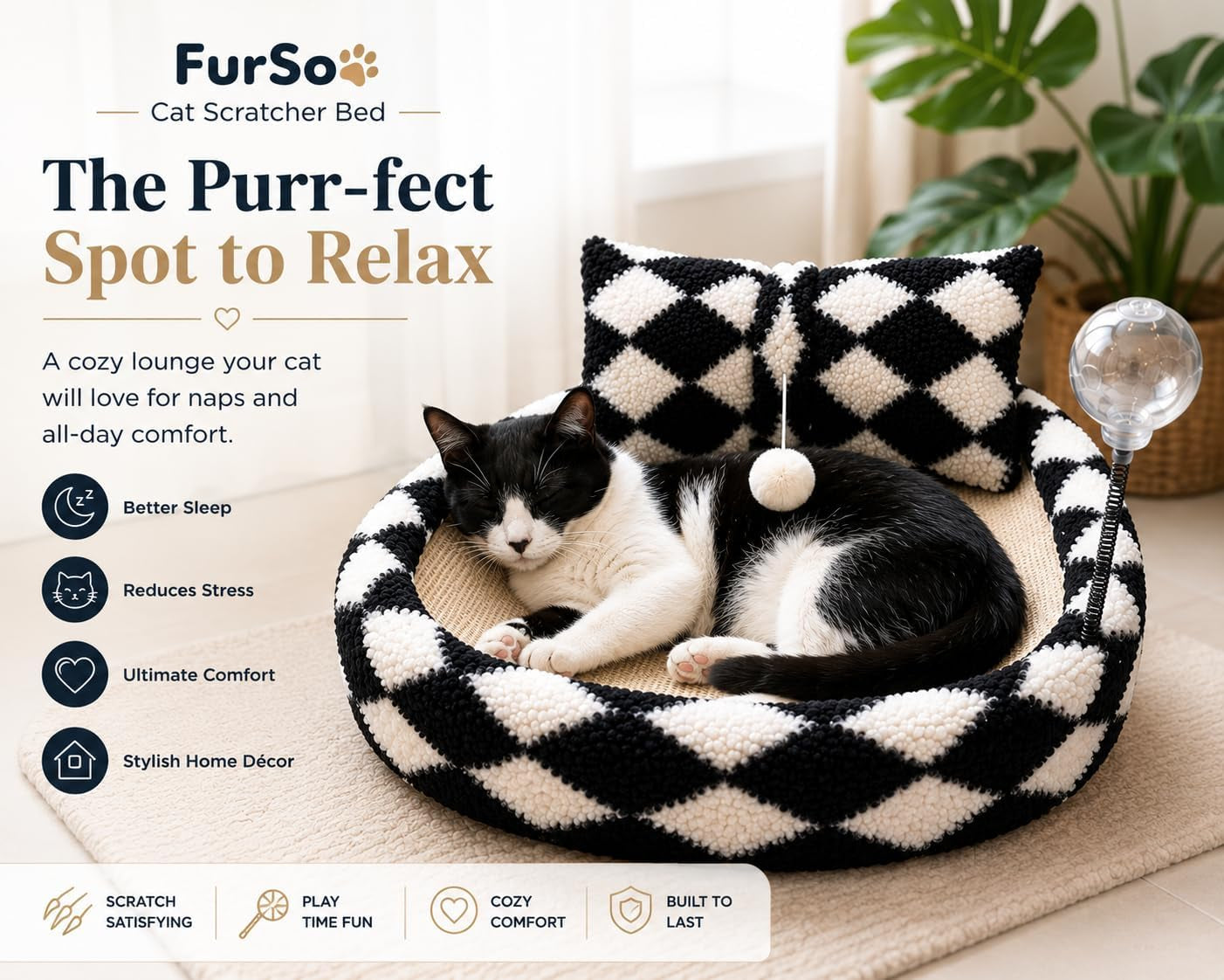 furso-cat-bed-scratcher-lounge-for-indoor-cats-sisal-scratch-pad-with-spring-treat-ball-plush-pillow-play-toy-diamond-design-protects-furniture