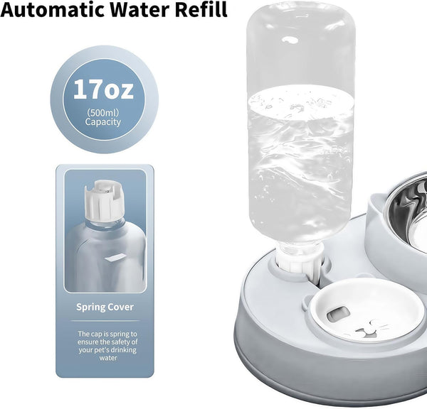 Marchul 3 in 1 Cat Bowl, Cat Food and Water Bowl Set with Water Dispenser and Stainless Steel Bowls, 15° Tilted Pet Raised Three Bowls for Indoor Cats, Small or Medium Sized Dogs3