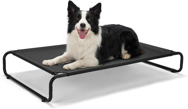 Veehoo Cooling Elevated Dog Bed, Outdoor Dog Bed for Large Dogs, Raised Dog Cot with Thickened Frame, Durable Teslin Mesh & Anti-Slip Rubber Feet, Pet Hammock for Indoor or Camping, 41" X 26", Black1