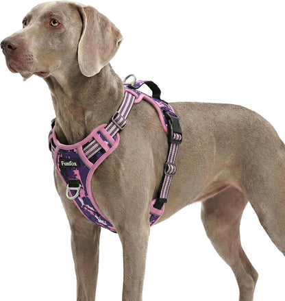 Funfox Dog Harness Medium Sized Dog, Vertical Handle Easy Control, No Pull Pet Vest Adjustable with 2 Leash Clips, Soft Material, Reflective Safe Night Walking for Small Medium Large Breed, Black, M30
