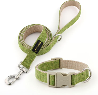 Plutus Pet Cotton Hemp Dog Collar and Leash Set, Adjustable Collar for Small, Medium, and Large Dogs, Heavy Duty and Soft on Skin, Lavender, S12