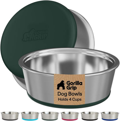 GORILLA GRIP Dog Bowls, Food Grade 304 Stainless Steel, Holds 2 US Cups Each (16 Fl Oz) Food and Water Bowl for Feeding Dogs and Cats, Dishwasher Safe, Rust Resistant BPA Free Rubber Base, 2 Set Black18