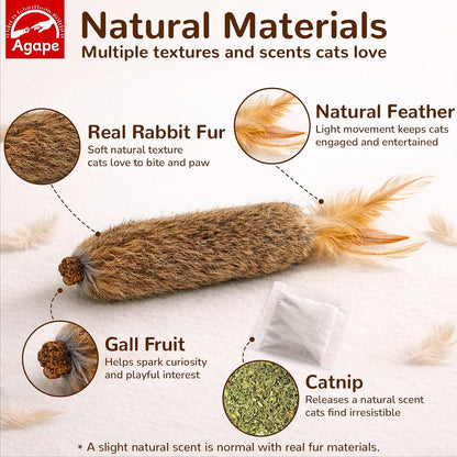 Agape Long Rabbit Fur Cat Toys, 3-Pack with Catnip & Silvervine | 3-Pack Soft Furry Cat Toys for Indoor Cats and Kittens, Great for Biting, Chasing, Bunny Kicking and Self Play2