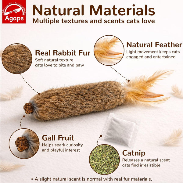 Agape Long Rabbit Fur Cat Toys, 3-Pack with Catnip & Silvervine | 3-Pack Soft Furry Cat Toys for Indoor Cats and Kittens, Great for Biting, Chasing, Bunny Kicking and Self Play2