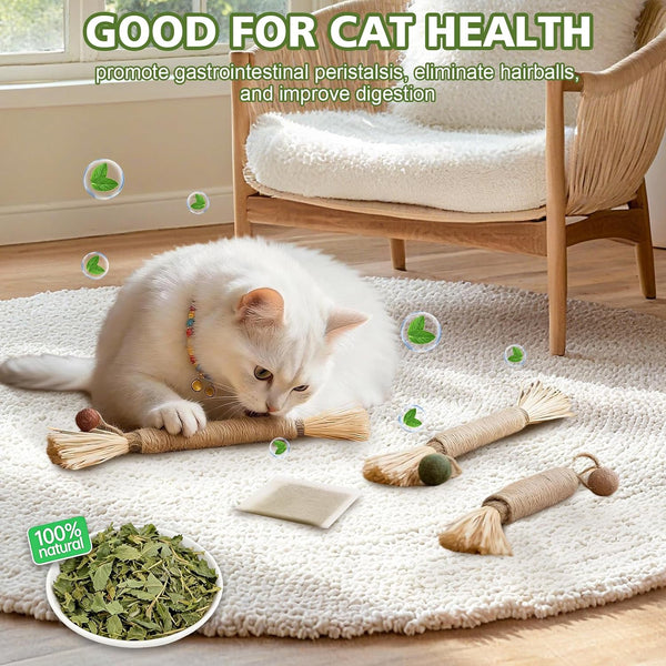 WOUSEDO 7 Pack Silvervine Sticks Cat Toy with Catnip & Matatabi Ball | Natural Chew Toys for Anxiety Relief & Dental Care, Teeth Cleaning Sticks for Indoor Cats & Kittens5