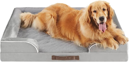 Friends Forever Large Dog Bed Couch, Orthopedic Pet Sofa Memory Foam | Dog Couch with Washable Removable Bed Cover, Non-Slip Bottom, Indoor Calming Chairs Mattress, Chester, Pewter Grey Large20