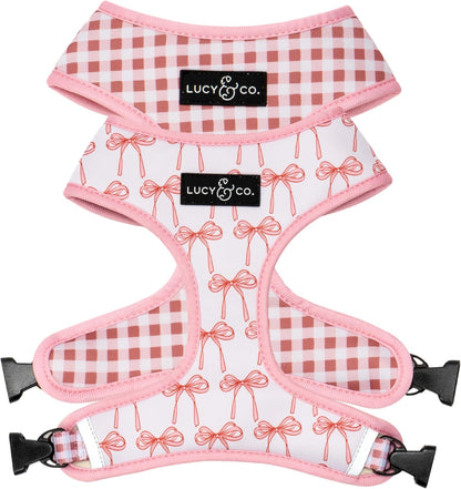 Lucy & Co. Reversible Dog Harness - Water-Repellent Neoprene, Dual-Print Design, Easy Swap Style, Adjustable Comfort Fit - Take a Bow Reversible Harness - Small1