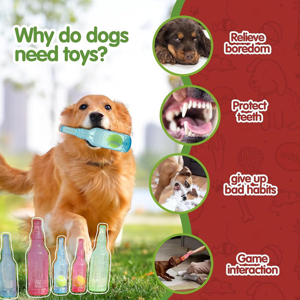 Tennis Ball in Bottle Dog Toy [2025 New Upgrade] Reinforced and Thickened Rubber Bottle Dog Chew Toy with Ball Squeaky Fetch Toy Tough (Blue, Medium)4