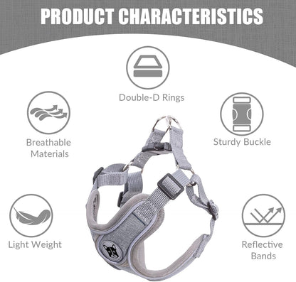 Patas Lague Dog Harness with Leash Set for Small Medium Dogs, No Pull No Choke Reflective Step in X Head Pet Harness Vest with Poop Bags and Dispenser, Adjustable and Padded, Grey Small5