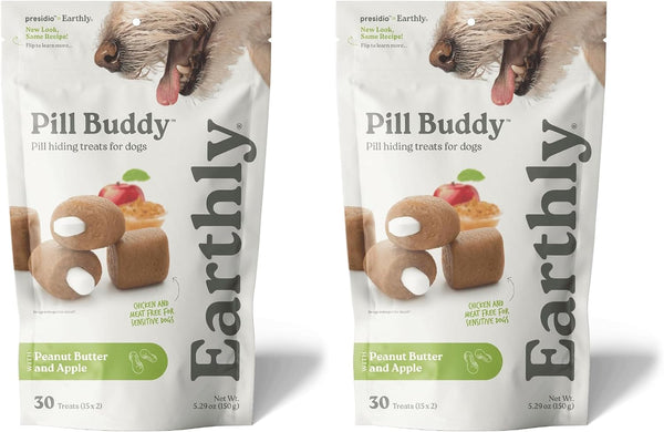 Presidio Earthly Pill Buddy Naturals - PB & Apple Recipe Pill Hiding Treats for Dogs - Make a Perfect Pill Concealing Pocket or Pouch for Any Size Medication - 30 Servings12