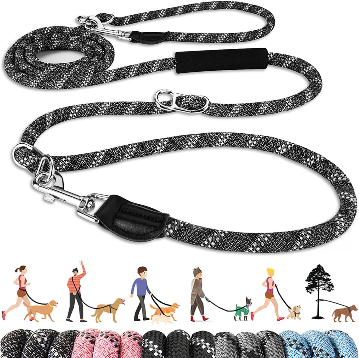 lukovee-hands-free-dog-leash-10ft-adjustable-training-lead-1-2-inch-nylon-heavy-duty-lead-no-pull-for-large-medium-dogs-tangle-free-reflective-waist-leash-for-walking-running-black