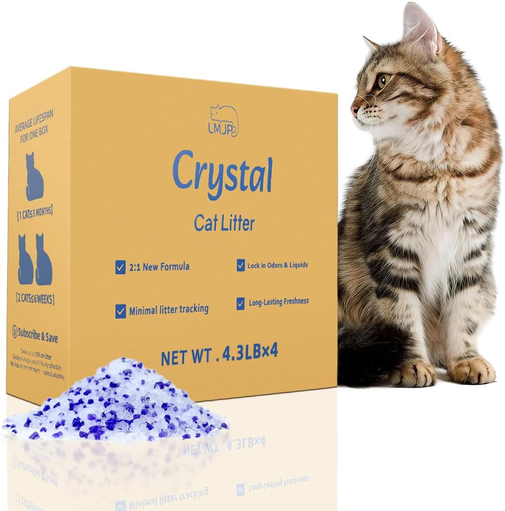 lmjp-crystal-cat-litter-with-powerful-odor-control-non-clumping-lasts-up-to-4-months-17-2lb-rapid-water-absorption-unscented-low-tracking-lightweight-blue-white-silica-4-pack-of-4-3lb