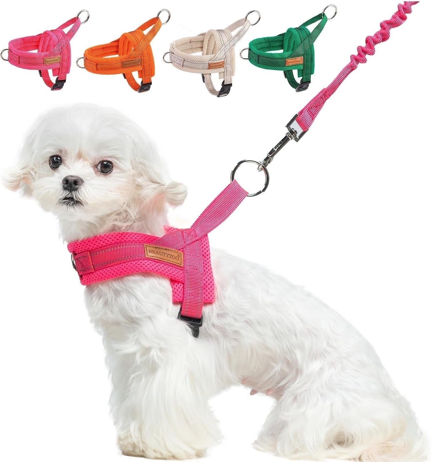 beautyzoo-dog-harness-no-pull-quick-fit-dog-harness-and-leash-set-escape-proof-vest-harness-with-soft-handle-reflective-breathable-mesh-padding-harness-for-medium-size-dog-training-walking-beige-m