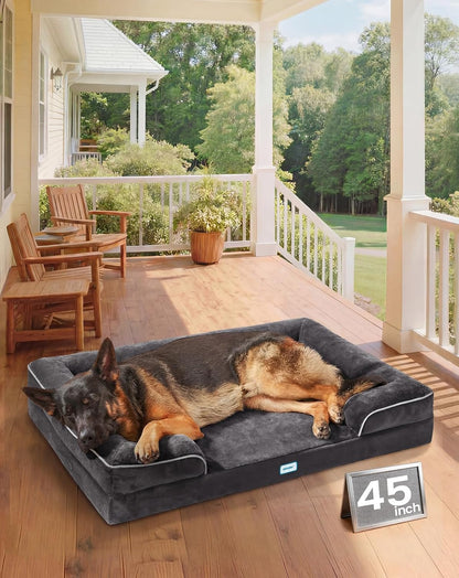 Ohgeni Sofa-Style Orthopedic Dog Bed for Large Dogs, Memory Foam Pet Bed with Removable Machine-Washable Plush Cover, Non-Slip Bottom, 45-Inch (Black)1