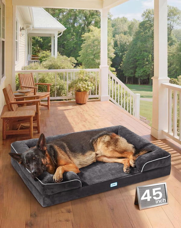 Ohgeni Sofa-Style Orthopedic Dog Bed for Large Dogs, Memory Foam Pet Bed with Removable Machine-Washable Plush Cover, Non-Slip Bottom, 45-Inch (Black)1