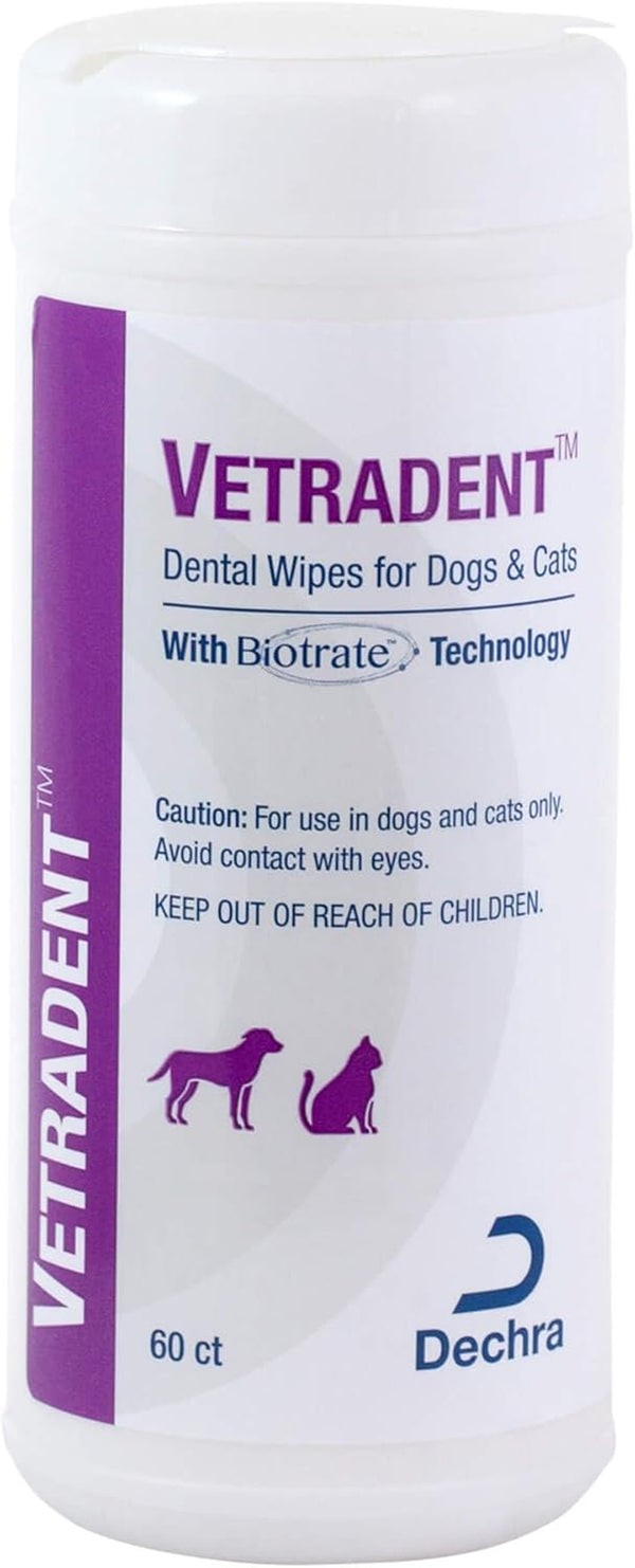 Vetradent Dental Wipes, 60 Ct | Biotrate™ Technology; Xylitol-Free, Alcohol-Free; Packaging May Vary1