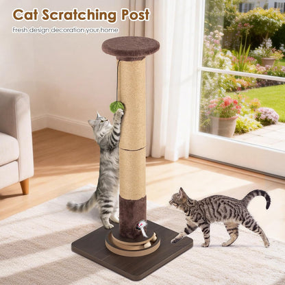 35.4" Tall Sisal Cat Scratching Post, Anti-Tip Stable Base, Interactive Mouse Hole & Toys, Furniture Grade Wood Cat Scratcher Tower for Indoor Cats6