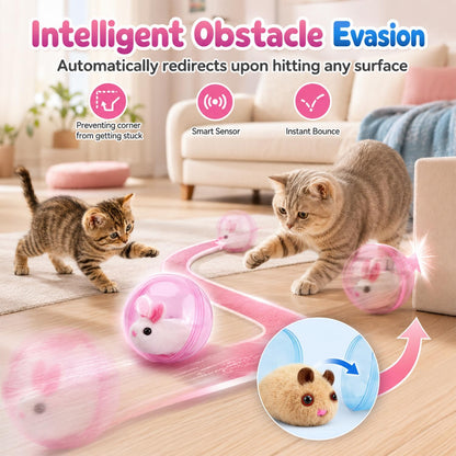 2026 Self-Rolling Interactive Cat Ball, Moving Rolling Cat Ball 360° Rolling Spin Moving Cat Ball, Cute Pet Rotating Toys, Fun Indoor Interactive Pet Ball for Cats Dogs Chasing ((Blue, Brown Mouse))4