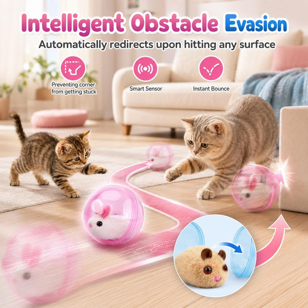 2026 Self-Rolling Interactive Cat Ball, Moving Rolling Cat Ball 360° Rolling Spin Moving Cat Ball, Cute Pet Rotating Toys, Fun Indoor Interactive Pet Ball for Cats Dogs Chasing ((Pink, Little Rabbit))4