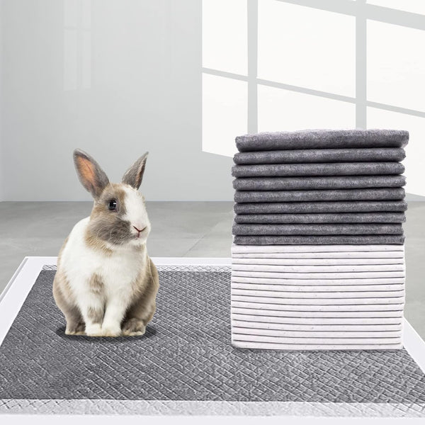 PINVNBY Rabbit Pee Pads,100 Pieces Disposable Cage Liners Black Carbon Super Absorbent Odor-Control,Bunny Potty Training Pad with Quick-Dry Surface for Cat Puppy Kitten Hamsters Chinchillas5