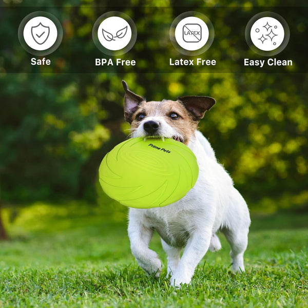 Prime Pets Dog Flying Disc, 2 Pack, 7 Inch, Durable Dog Toys, Nature Rubber Floating Flying Saucer for Water Pool Beach, Orange and Green2