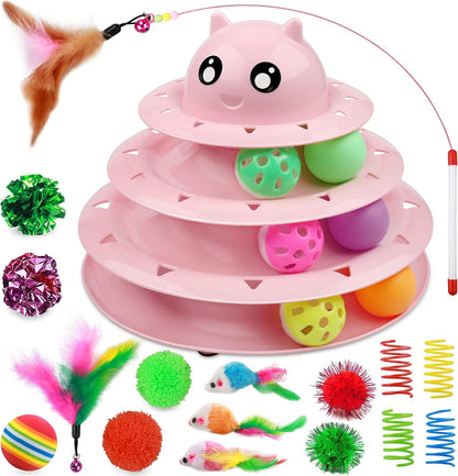 UPSKY Cat Toy Roller 3-Level Turntable Cat Toys Balls with Six Colorful Balls Interactive Kitten Fun Mental Physical Exercise Puzzle Kitten Toys9