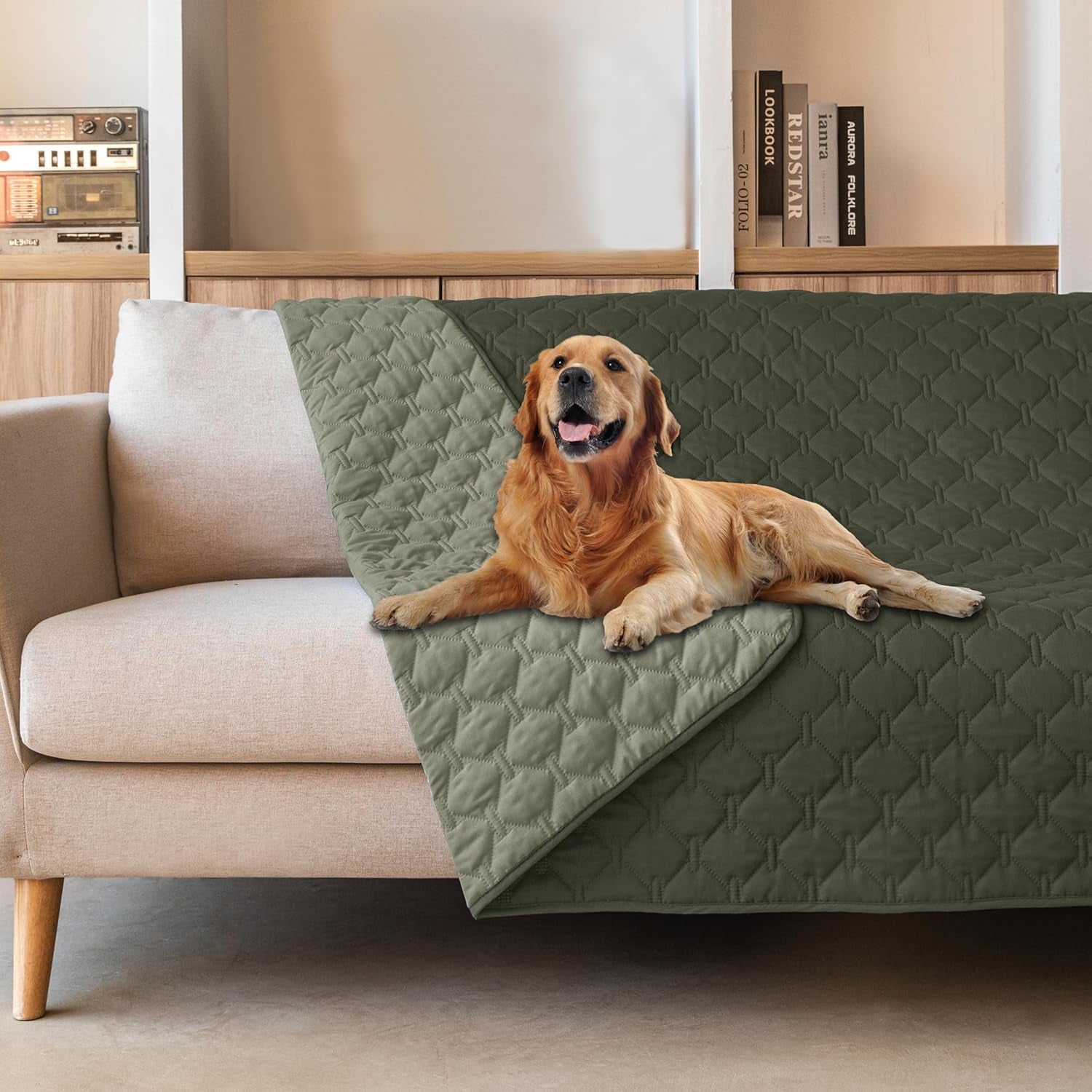 gogobunny-100-double-sided-waterproof-dog-blanket-soft-pet-bed-cover-reversible-protect-furniture-couch-sofa-car-for-puppy-large-dog-cat-dark-olive-light-olive-52x82-inch-pack-of-1