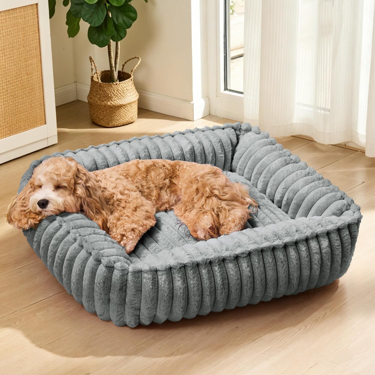 small-dog-bed-calming-cat-bed-for-indoor-cats-20-x16-sage-grey-rectangle-orthopedic-pet-sofa-bed-washable-anti-anxiety-soft-puppy-couch-nonskid-bottom-furry-cuddler-up-to-9-lbs