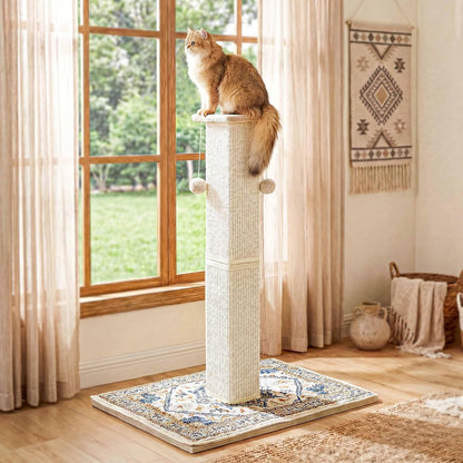 Tall Cat Scratching Post for Indoor Cats Adults, 33'' Large Cat Scratch Post with Perch, Cute Cat Scratching Post with Boho Carpet ＆ Dangling Ball Toys, White3