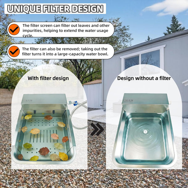 Automatic Dog Water Dispenser 3-Gallon Stainless Steel Outdoor Drinking Bowl for Large Dogs,Self-Filling Water Bowl with a Filter Design to Filter Large Debris(11L-B)4