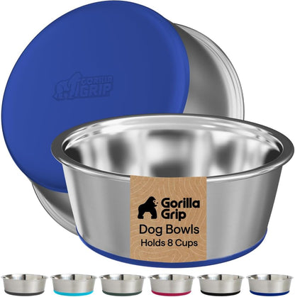 GORILLA GRIP Dog Bowls, Food Grade 304 Stainless Steel, Holds 2 US Cups Each (16 Fl Oz) Food and Water Bowl for Feeding Dogs and Cats, Dishwasher Safe, Rust Resistant BPA Free Rubber Base, 2 Set Black14